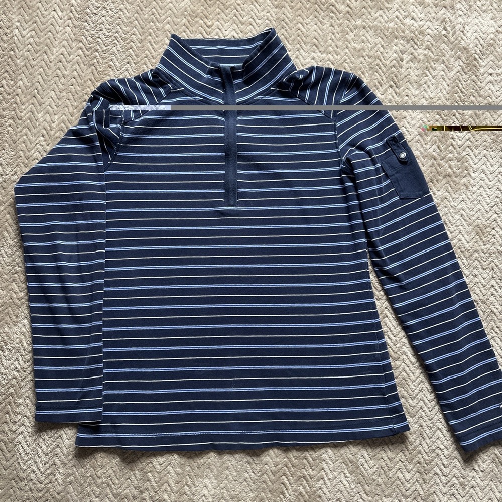 Tommy Hilfiger Womens Medium Blue Cotton Striped 1/4‎ Zip Pullover Sweatshirt